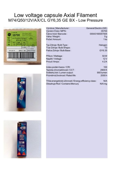 GE LV capsule M74/Q50/12V/AX/CL GY6,35 GE BX, Nr.35700
