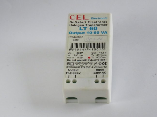 CEL el. Mini-Transformator LT60 230V/12V/10-60W, 80x37x18mm,gebraucht,