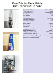 Venture Lighting Euro Tubular Metal Halide HIT 1000W/U/EURO/4K,Nr.00008