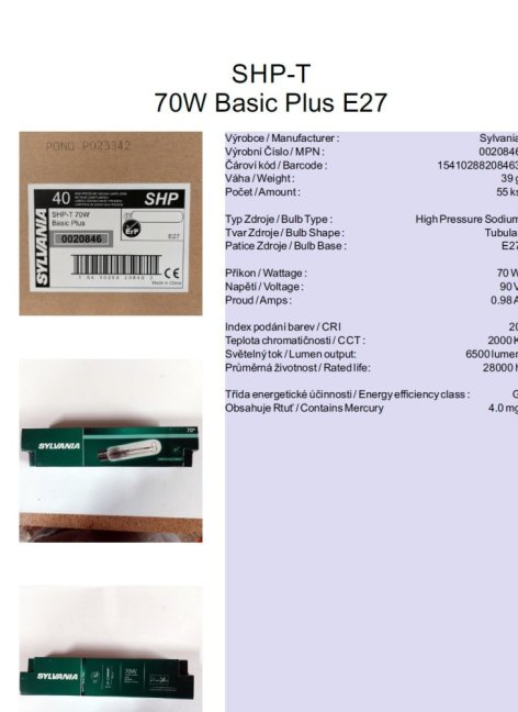 SYLVANIA SHP-T 70W Basic Plus E27, Nr.0020846