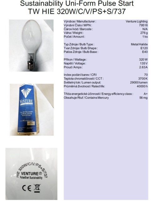 Venture Lighting Sustainability Uni-Form Pulse Start TW HIE 320W/C/V/PS+S/737,No.79516