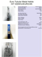 Venture Lighting Euro Tubular Metal Halide HIT 400W/U/EURO/4K,Nr.00070