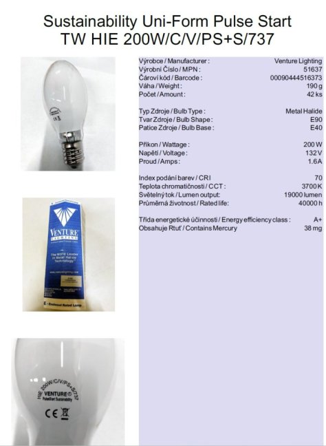 Venture Lighting Sustainability Uni-Form Pulse Start TW HIE 200W/C/V/PS+S/737,No.51637