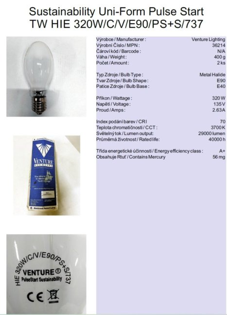 Venture Lighting Sustainability Uni-Form Pulse Start TW HIE 320W/C/V/E90/PS+S/737,Nr.36214