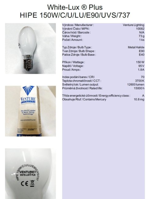 Venture Lighting White-Lux ® Plus HIPE 150W/C/U/LU/E90/UVS/737,Nr.10082