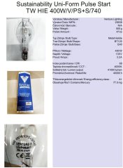 Venture Lighting Sustainability Uni-Form Pulse Start  TW HIE 400W/V/PS+S/740,No.25938