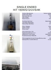 Venture Lighting SINGLE ENDED HIT 150W/G12/UVS/4K,No.25779