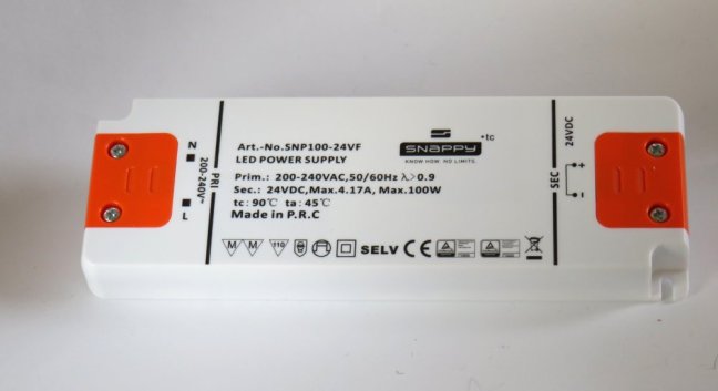 Snappy LED driver SNP100-24VF,230V/24VDC- 100W,MM,flat 17mm