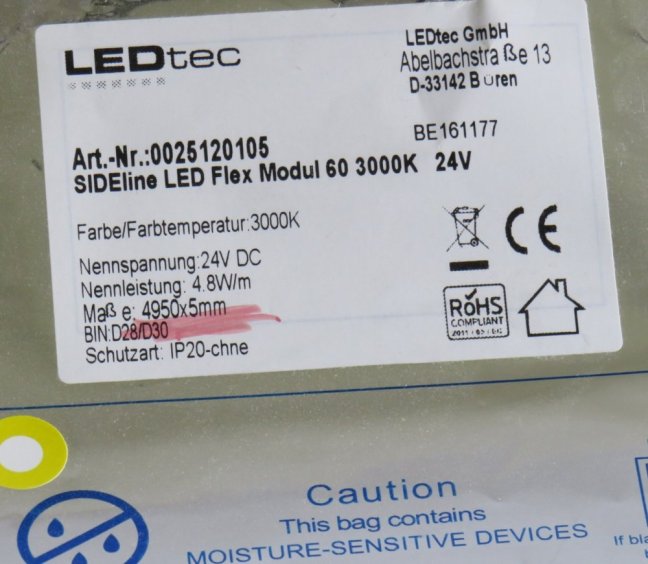 LEDTEC LED Strip sideview 24VDC/4,8W,3000°K,Nr.0025120105