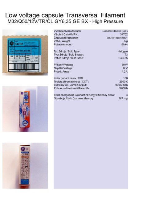 GE LV capsule M32/Q50/12V/TR/CL GY6,35 GE BX, Nr.34702