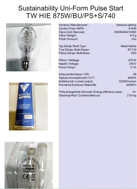 Venture Lighting Sustainability Uni-Form Pulse Start TW HIE 875W/BU/PS+S/740,Nr.41936