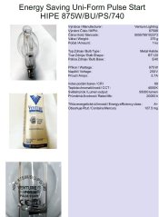Venture Lighting Sustainability Uni-Form Pulse Start HIPE 875W/BU/PS/740,Nr.87588