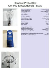 Venture Lighting Standard Probe Start CW MS 1000W/HOR/BT37/3K,No.53702