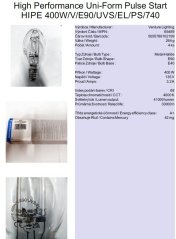 Venture Lighting Sustainability Uni-Form Pulse Start HIPE 400W/V/E90/UVS/EL/PS/740,Nr.65489