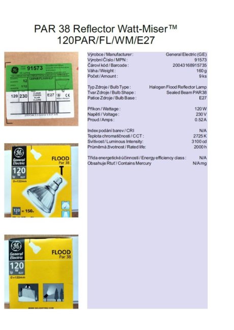 GE PAR 38 Reflector Watt-Miser™ 120PAR/FL/WM/E27, Nr.91573