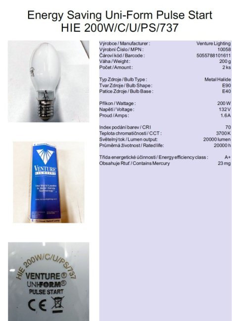 Venture Lighting Sustainability Uni-Form Pulse Start HIE 200W/C/U/PS/737,Nr.10058