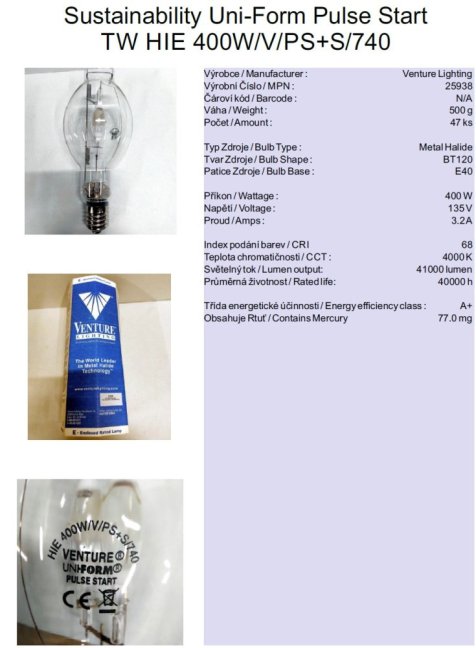 Venture Lighting Sustainability Uni-Form Pulse Start  TW HIE 400W/V/PS+S/740,No.25938